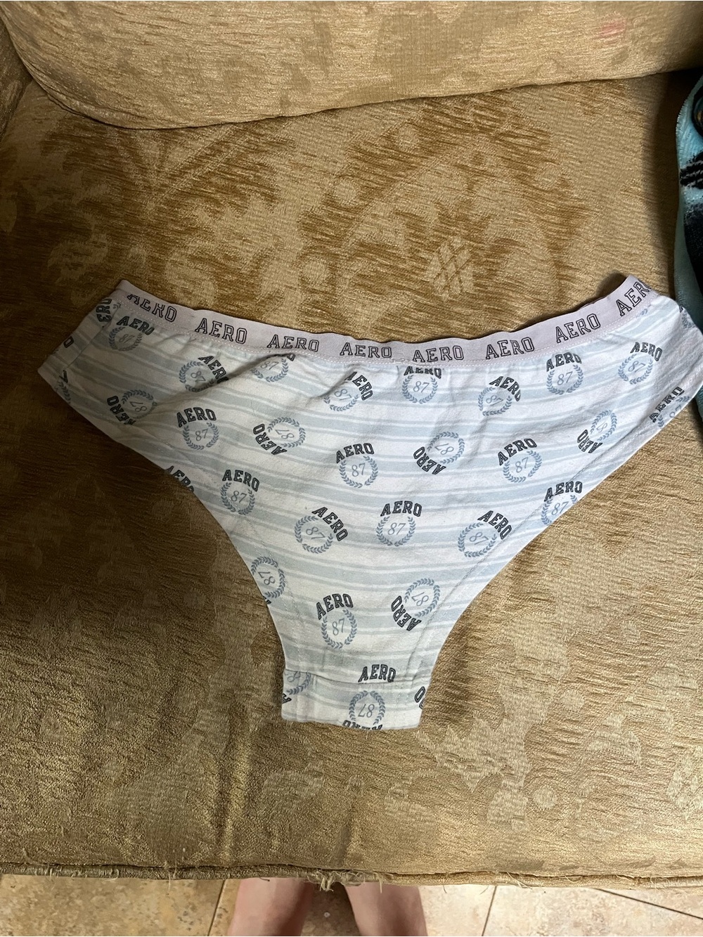 Brand New Aero Striped Logo Woman’s panties in White and Light Blue